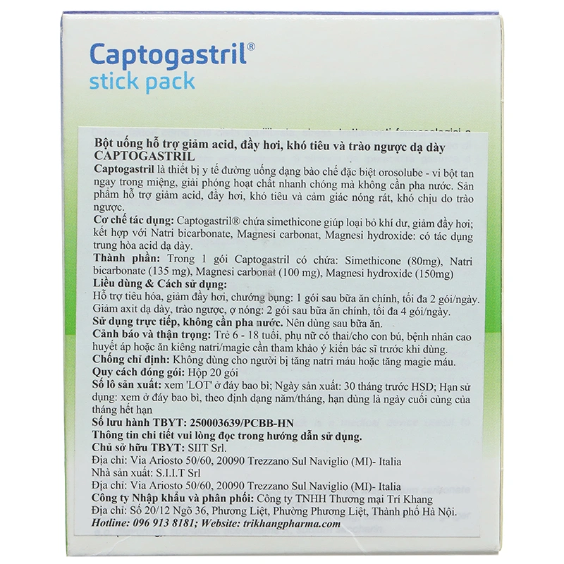 Bột Captogastril hỗ trợ giảm đầy hơi, khó tiêu, trào ngược dạ dày hộp 20 gói - 2